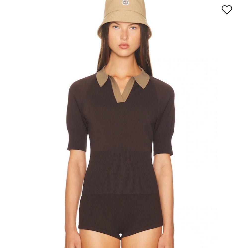 STAUD Dark Brown Short Sleeve Crop Top